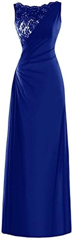 Desimpler Women's Formal Sleeveless Ruched Beaded Lace Long Mother Dress (US 6, Royal Blue)