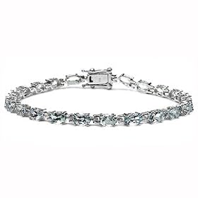 9 Carats Sterling Silver Genuine Aquamarine Tennis Bracelet (7 1 4) by Sea of Diamonds