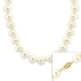 10-11mm Round Hand Knotted Genuine Freshwater Cultured White Pearl 14k Gold Filigree Clasp Necklace 17