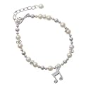 Silver Double Music Note Czech Pearl Beaded Charm Bracelet [Jewelry]