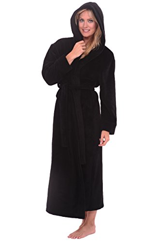Del Rossa Women's 14 oz Fleece Full-Length Hooded Bathrobe Robe