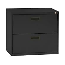Sandusky 400 Series Black Steel Lateral File Cabinet with Plastic Handle, 30" Width x 27-1/4" Height x 18" Depth, 2 Drawers