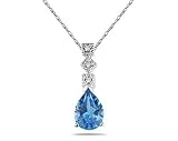 1.00 Carat Blue Topaz and Diamond Antique Pendant in 14K White Gold