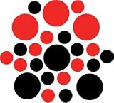 Set of 30 - Black / Red Circles Polka Dots Vinyl Wall Graphic Decals Stickers