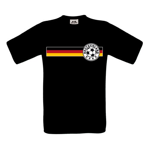 Kids – Kinder T-Shirt – Fußball Logo auf Deutschlandfahne in SCHWARZ ROT GOLD – Textil black / Motiv farbig Gr. 152/164