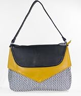 Jazzed Top Handle Large Handbag with Front Flap in Black and Yellow