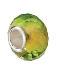 Green and Yellow, Faceted Glass Charm for 3mm Charm Bracelets