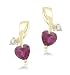 10k Yellow Gold Heart Created Ruby Diamond Earrings (0.01 cttw, I-J Color, I2-3 Clarity)