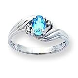 14k White Gold .03ct Diamond & Blue Topaz BirthStone Ring