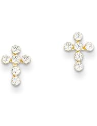 MadiK® Childrens 14k Yellow Gold Polished Cross with CZ Post Earrings