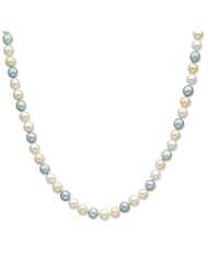 Sterling Silver 7-8mm Blue & White Fw Cultured Pearl Necklace