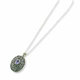 Sterling Silver Marcasite & Amethyst Locket On 24 Chain Necklace