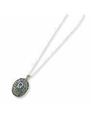 Sterling Silver Marcasite & Amethyst Locket on 24 Chain Necklace