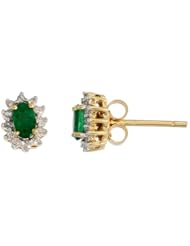 14k Gold 3/8 in. (10mm) tall Cluster Stud Earrings w/ 0.20 Carat Brilliant Cut Diamonds & 0.71 Carat Oval Cut Emerald Stones