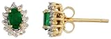 14k Gold 3/8 in. (10mm) tall Cluster Stud Earrings w/ 0.30 Carat Brilliant Cut Diamonds & 0.71 Carat Oval Cut Emerald Stones