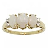 New Solid Yellow Gold 3 Stone Ring Opal & Diamond