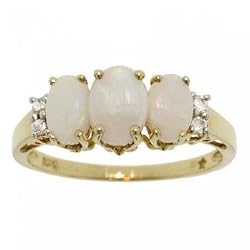 Opal & Diamond 3 Stone Ring in Solid Yellow Gold 