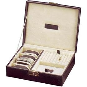 Dark Brown Leather Four Watch Valet Jewelry Case Box
