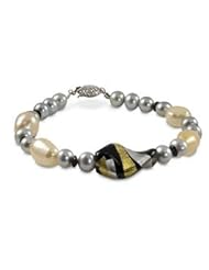 14K white gold dyed gold and grey freshwater cultured pearl and Murano bead bracelet, 7.5"