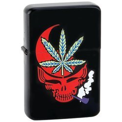 New Star Black Lighter Hemp Leaf Graphic Skull Smoking Pipe Matte Black Finish Popular