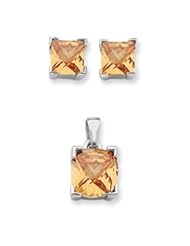 Sterling Silver Champagne Color CZ Pendant & Earring Set
