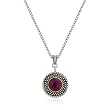 14k White Gold Rhodium Plated Bali-Style Ruby Red CZ Pendant Necklace- 16 IN + 3 IN