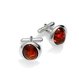 Sterling silver and oval-shaped, cognac amber cufflinks