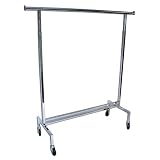 Single Rail Rolling Garment Clothing Rack, Commercial Grade