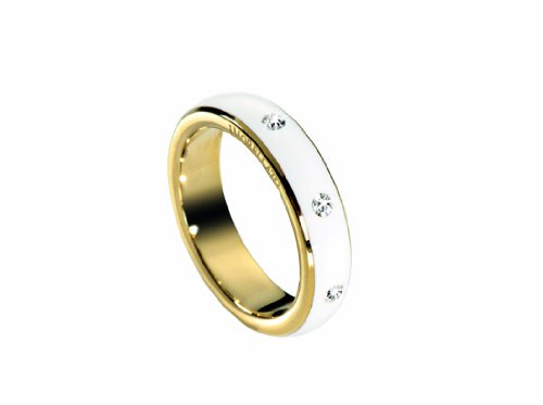 Morellato Love Rings Women’s Thin Ring – Gold Steel, White Enamel & White Crystals – Size Q – SNA06018