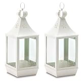 2 Large White Metal Garden Lanterns Candle Holder Lamps