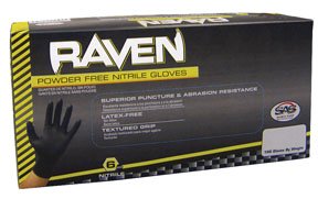 SAS Safety 66519 Raven Powder-Free Disposable Black Nitrile 6 Mil Gloves, Extra Large, 100 Gloves by Weight