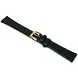 Black Leather Lizard Grain Padded Watch Band 18mm