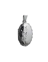 Silver 23x16mm engraved flower design twisted wire edge oval Locket
