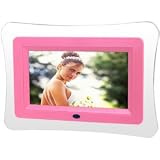 from August August DPF705P Multifunction 7 LCD Digital Photo Frame with Built-in Internal Memory, Calendar & Alarm Clock - Pink Clear (Model DPF705P)
