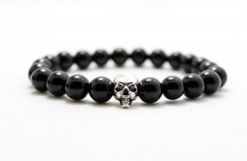8mm Natural stone Beads Alloy Skull pendant Bracelet Bangles Fashion Jewelry (SKBR078)