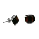 Cherry Amber and Sterling Silver Square Sun Earrings