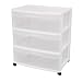 Sterilite 29308001 3-Drawer Wide Cart with See-Through Drawers and Black Casters, White