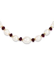 14k Fresh Water Cultured Pearl And Faceted Garnet Bead Necklace, Best Quality Free Gift Box Satisfaction Guaranteed