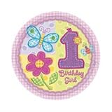 Girls First Birthday Hugs and Stitches Plates - 8 inch (Supplies 8)