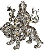 ShalinCraft India Statue of Hindu Goddess Durga Sitting on Lion Brass Sculpture 10 x 3.5 x 10 (durga003)
