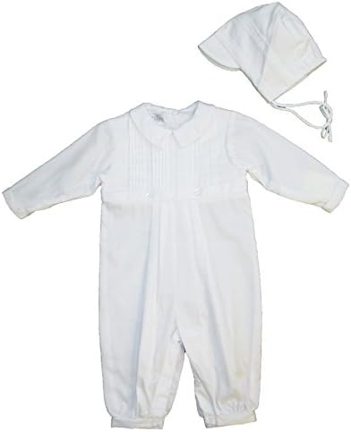Cotton Christening Baptims Pique Longall with Tucks and Embroidery and Hat