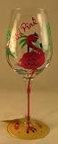 Hand Painted Tropical Pink Flamingo Wine Glass