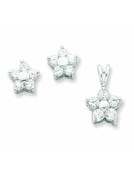 Sterling Silver CZ Flower Pendant & Earring Set
