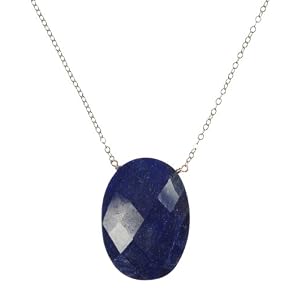 14k Yellow Gold Necklace with Faceted Sapphire Oval Pendant, 16 by