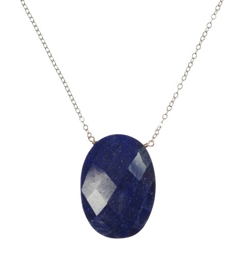 14k Yellow Gold Necklace w/ Faceted Sapphire Oval Pendant, 16''