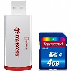 Transcend 4 GB Class 6 SDHC Flash Memory Card with USB Card Reader TS4GSDHC6-P2 by 