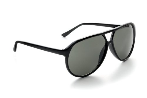Zoom Classic Sunglasses Plastic Aviator Tear Drop Shape with Double Brow, Black Frames/Smoke Lenses, Large
