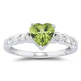 0.03 Ct Diamond and 1.24 Cts Heart-Shaped Peridot Ring in 14K White Gold