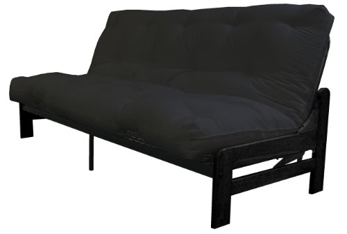 Epic Furnishings Bristol Futon Sofa Sleeper Bed, Full, Black Frame/Black Mattress On Sale