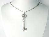 Heart Head Gothic Silver Tone Key Matte Tone Costume Fashion Pendant Necklace